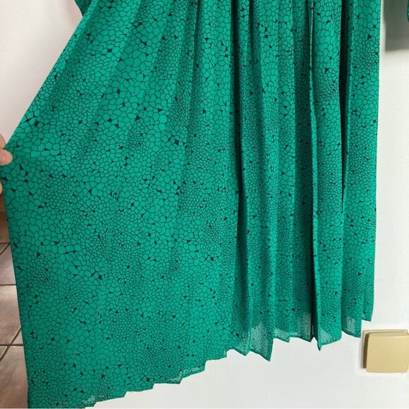 Vintage Womens M Kelly Green Alligator Print Tie Neck Secretary Twee Midi Dress - Picture 6 of 9